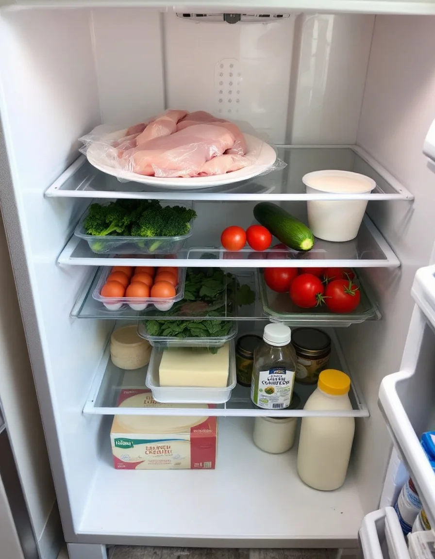 A photo of an open fridge with food in it