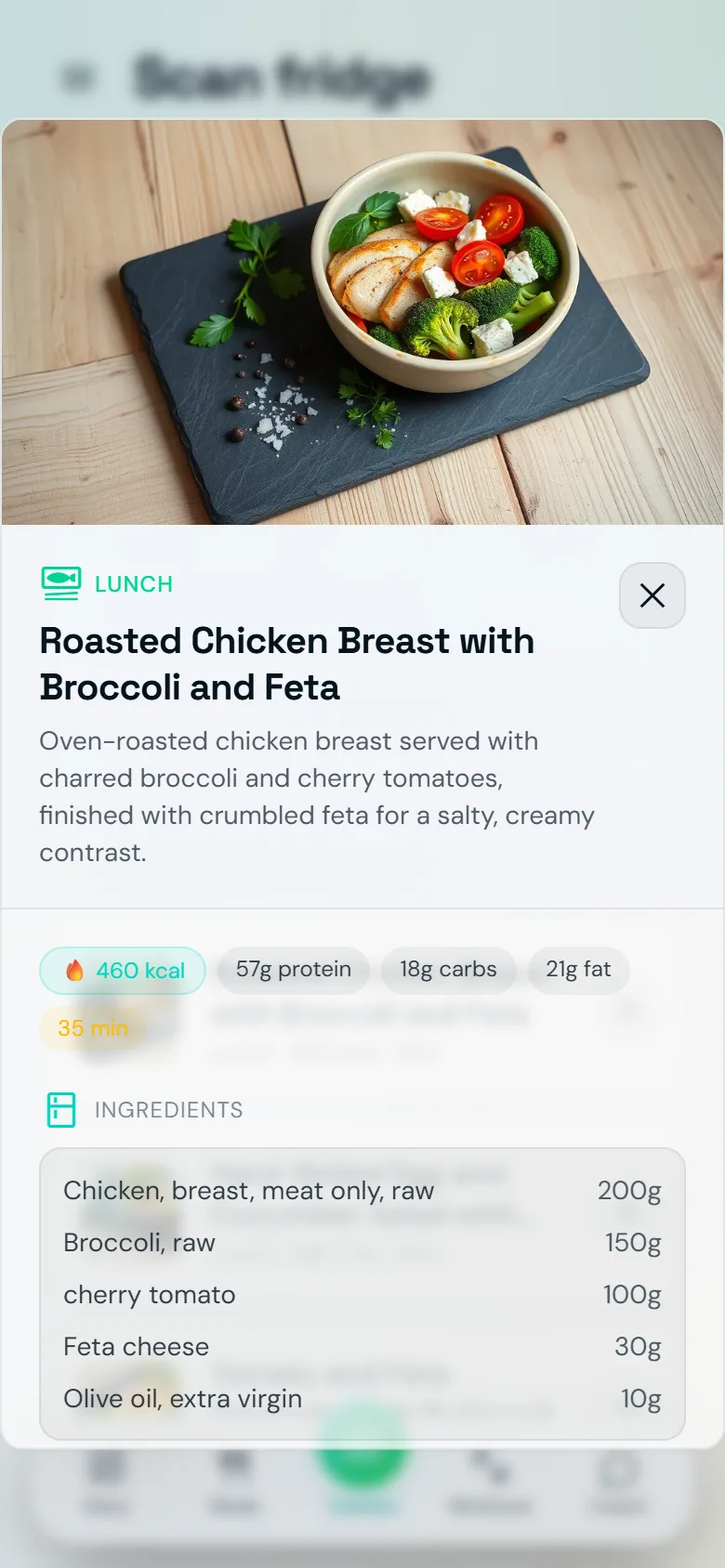 An open recipe in Famorr: photo, name and ingredients with weights